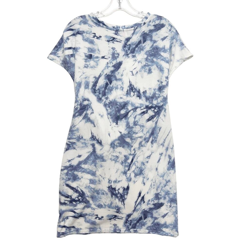 New Directions |‎ Blue Tie Dye T-Shirt Dress Casual Short Sleeve Belted | Medium - Picture 2 of 8